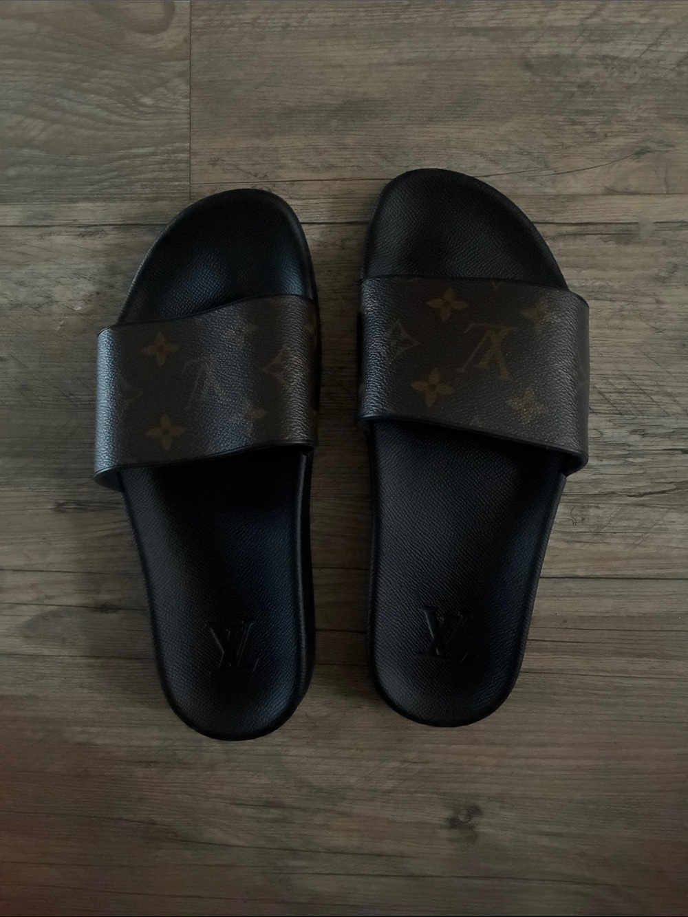 Louis Vuitton Brown and Black Monogram Slide Sandals